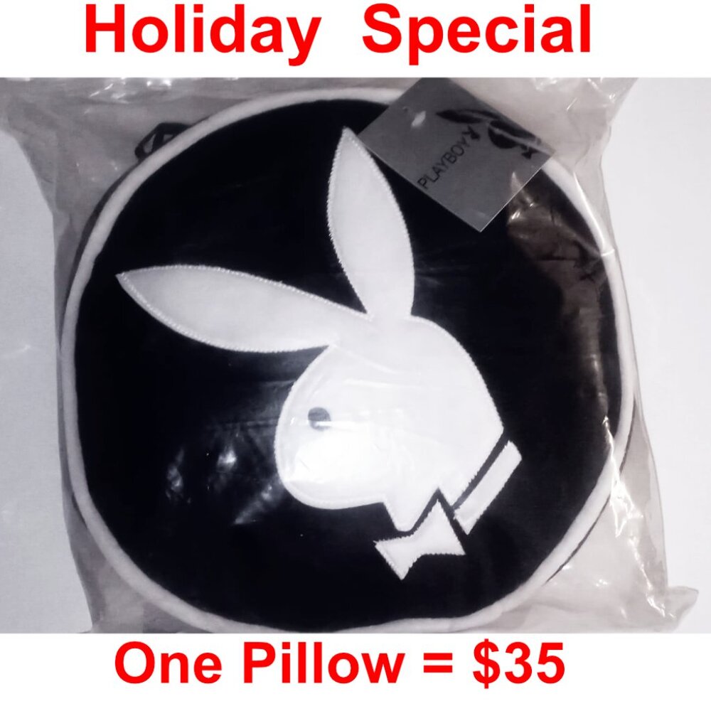 Playboy Round Pillow Black/White Rabbit Head New with Tags Vintage Retro